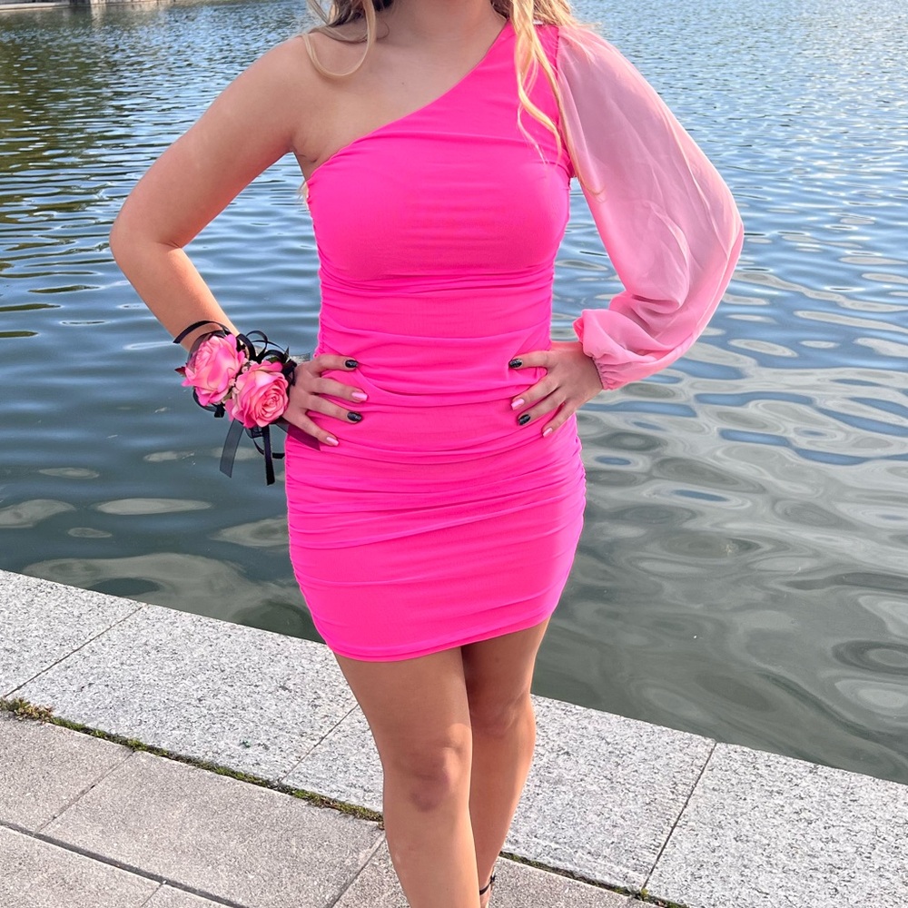 Lucy in the Sky Pink Asymmetrical One Shoulder Dress